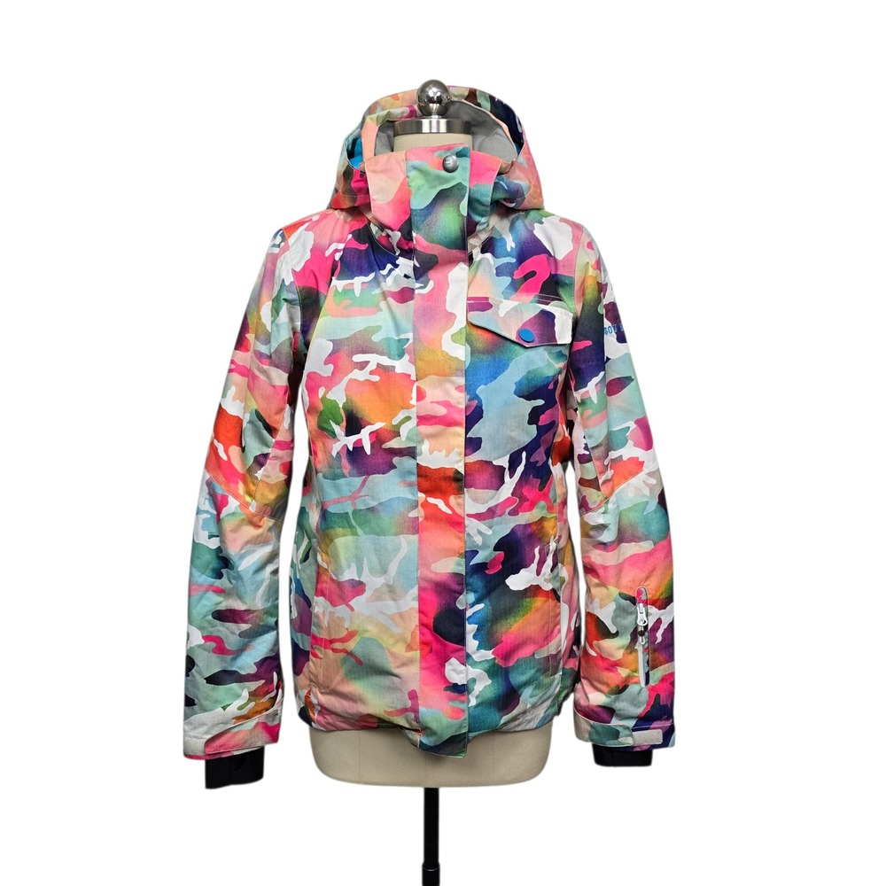 Gsou Snow Womens Rainbow Camo‎ Ski Jacket 10K Waterproof XS Multi Color Hooded